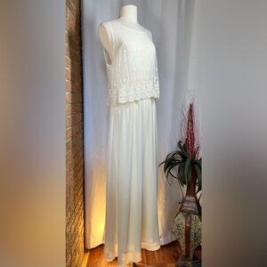 Jella Couture Ivory Beaded Lace Overlay Maxi Dress